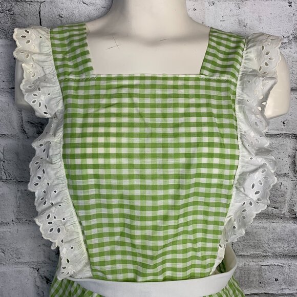 Vintage Apron Gingham Eyelet Ruffle Trim Square Neck Cottagecore Coquette Top - Picture 2 of 12